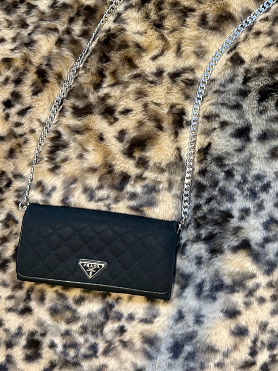Prada Handbags - Prada Black Quilted Chain Crossbody Wallet